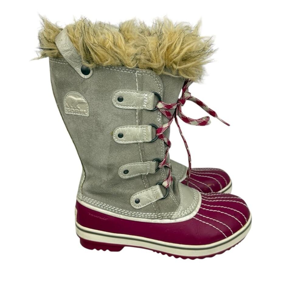 SOREL Brindle & Oyster Bray Tofino Faux Fur Winter Waterproof  Boot Youth Sz 3